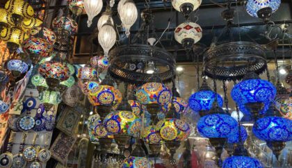 a picture of colorful lanterns sold at the Grand Bazaar