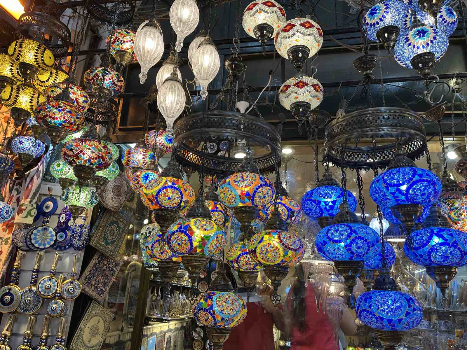 a picture of colorful lanterns sold at the Grand Bazaar